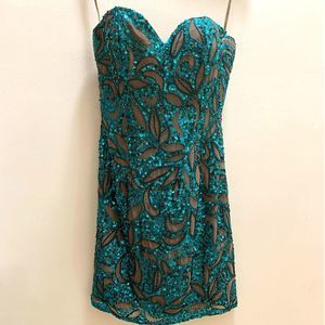 Emerald Green Sequin Champagne Homecoming Dress